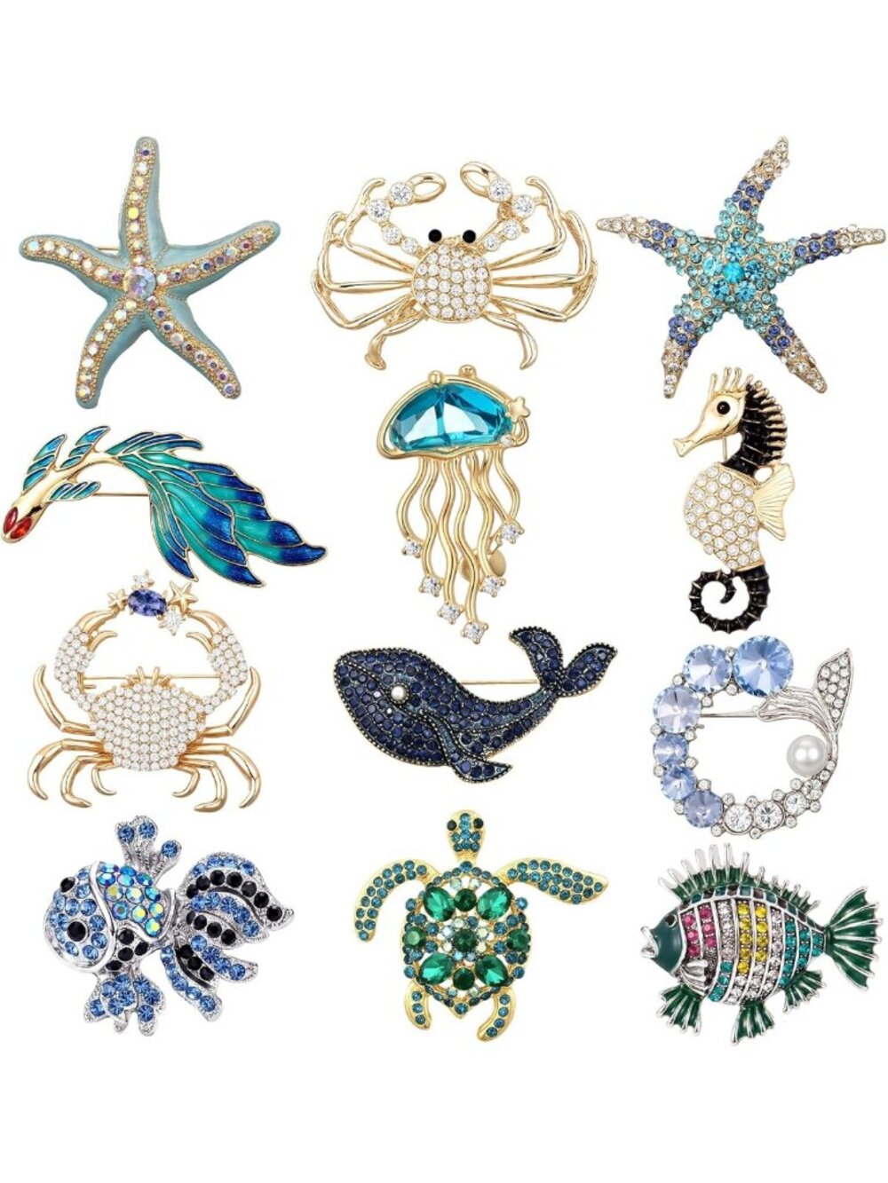 Vintage Rhinestone Brooch Set - 12 Pcs Women's Pins for Fashion Accessories